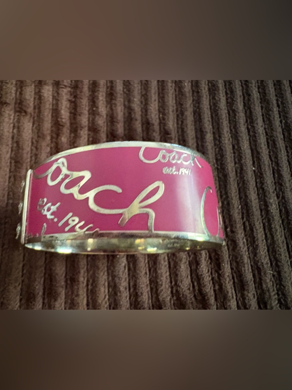 Coach Hot Pink Enamel Script Cuff Bracelet Size Very Small